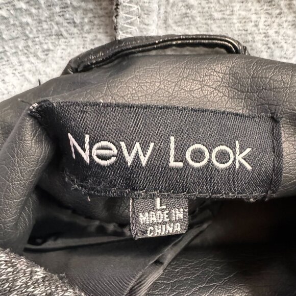 New Look Hoodie Jacket Women L Faux Leather Knit Y2K Varsity Stripe Zip 90s Snap - Picture 3 of 7